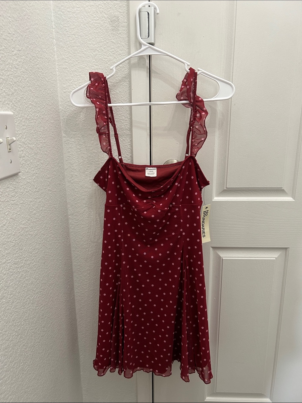 No Boundaries Red Polka Dot Ruffle Strap Mini Dress